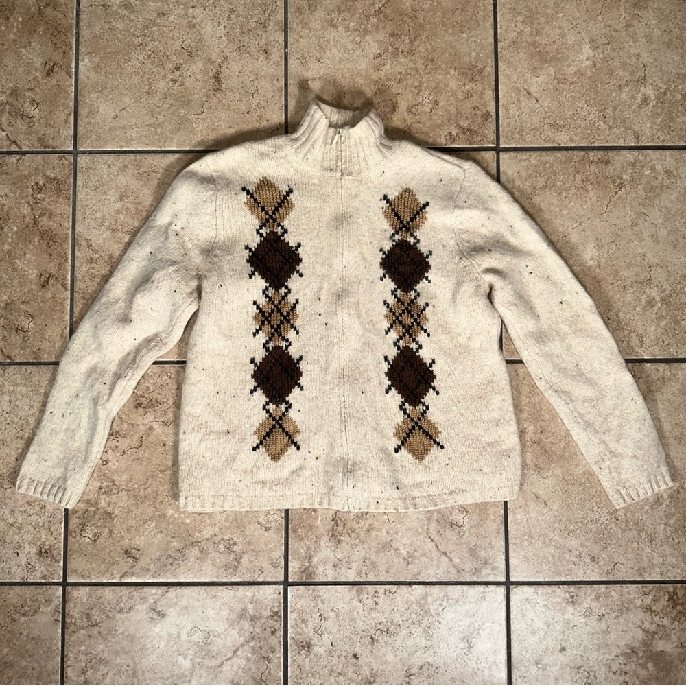 Talbots Petites Argyle Zip Sweater M